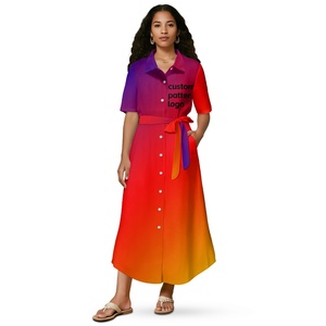 Robe longue décontractée personnalisée Polynésie, avec logo de haute qualité, nouveau design, ceinture pour Alemais Marion, robe chemise boutonnée, écologique et lavable - Product Image 6
