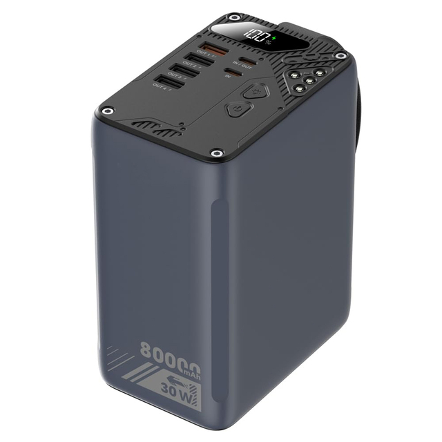 80000mAh High Capacity PD 30W Power Bank Fast Charging with 5 Outputs & LED Light Battery Outdoor Bank for Camping Use