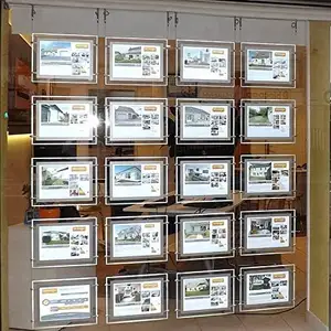 Double sides shop real estate window hanging display led advertising picture frame posters sign light box