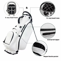 FL diskon besar tas berdiri Golf 14 cara logo bordir kustom kulit PU putih