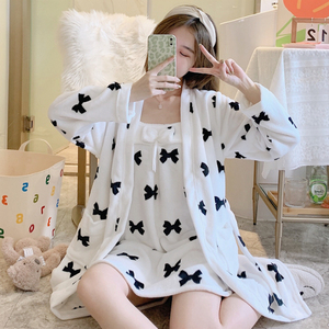 Camicia da notte in flanella pigiama a due pezzi da donna autunno e inverno a maniche lunghe Set di vestiti per la casa delle donne calde - Product Image 4