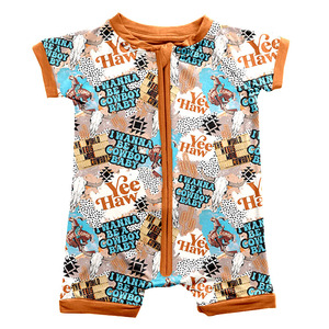 Nuovo arrivo ragazzo pagliaccetto con cerniera manica corta pantaloni corti modello occidentale tessuto di bambù estate <span class=keywords><strong>pigiama</strong></span> neonato - Product Image 3