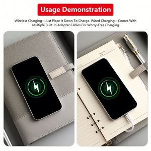 สมุดบันทึกอัจฉริยะพร้อมที่ชาร์จไร้สายแบบกำหนดเอง  สมุดบันทึกหนังพร้อมพาวเวอร์แบงค์  ไส้ในกระดาษเปลี่ยนได้ พร้อมดิสก์ USB  และตัวล็อค  เหมาะสำหรับเป็นของขวัญ - Product Image 3