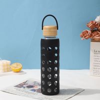 Bouteille d'eau en verre borosilicate de 500 ml avec couvercle en bambou et corde, bouteille à jus transparente, réutilisable, écologique, gourde à café personnalisée