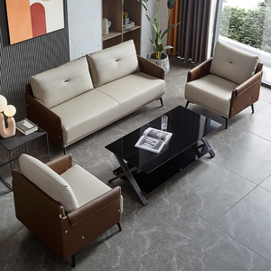 <b>Office</b> <b>Sofa</b> Set Leather Three Seater With Coffee Table For Meeting Room Durable High Density Sponge Metal Frame - Product Image 4