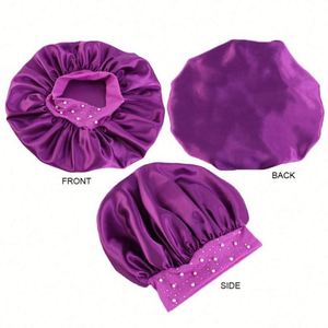 Fashionable Women's Adjustable Satin Hair <b>Bonnet</b>-Pink Pearl Design for Daily Party Outdoor & Travel Use - Product Image 4