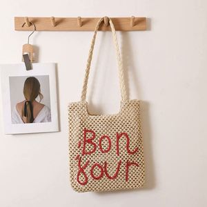 Sac à bandoulière pour femme, nouveau sac de plage en paille tressée ajourée avec lettres brodées - Product Image 4