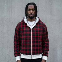 Sweat à capuche zippé tendance en tartan écossais personnalisé 450 GSM, coupe ample en flanelle à carreaux, double couche, patchwork inversé – Sweats à capuche et sweat-shirts pour hommes