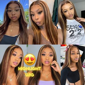 Peluca de cabello humano liso de 13x4, postizo de encaje Frontal transparente, color marrón, Rubio, brasileño - Product Image 5