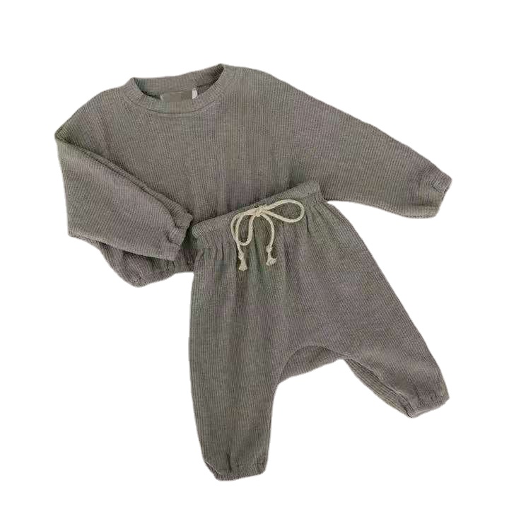 Оптовая продажа, детский однотонный повседневный костюм в рубчик с длинным рукавом, детская одежда на заказ