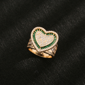 Nuevo <span class=keywords><strong>Anillo</strong></span> <span class=keywords><strong>de</strong></span> Corazón Eterno Verde con Circonitas, Chapado en <span class=keywords><strong>Oro</strong></span> <span class=keywords><strong>de</strong></span> 14k, Joyería Hip Hop, <span class=keywords><strong>Precio</strong></span> al por Mayor, Regalo para el Día <span class=keywords><strong>de</strong></span> San Valentín - Product Image 1