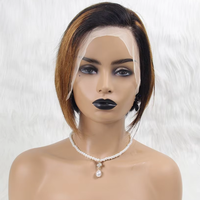 Perruque Lace Frontale 13x4 complète en cheveux humains brésiliens vierges Remy, coupe pixie courte, bouclée ondulée, 6 pouces, vente en gros
