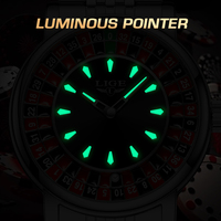 Montre de Luxe LIGE LG89161 Cadran Rotatif Style Roulette de Casino, Étanche pour Hommes, Montre-Bracelet de Sport à Quartz, Thème Poker