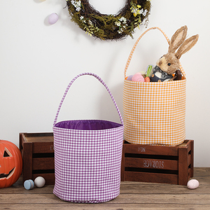 Cesta <span class=keywords><strong>de</strong></span> <span class=keywords><strong>Pascua</strong></span> <span class=keywords><strong>de</strong></span> tela gingham reutilizable, redonda, para la búsqueda <span class=keywords><strong>de</strong></span> huevos, con asa <span class=keywords><strong>de</strong></span> transporte, bolsa <span class=keywords><strong>de</strong></span> almacenamiento forrada multicolor - Product Image 4