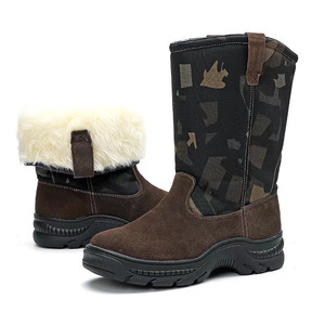 Men Snow Boots <b>Brown</b> <b>Wool</b> Lined Mid Heel Warm Winter Boot High Top Outdoor Use - Product Image 2