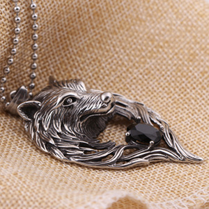 Collar con Colgante de Cabeza de Lobo en Acero Inoxidable con Piedra Negra para Hombre, Joyería de Moda - Product Image 2