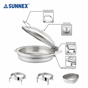 Sunnex Genoa Series Chauffe-plat rond en acier inoxydable 304 pour buffet d'hôtel de 6,8 litres avec pieds incurvés - Product Image 6
