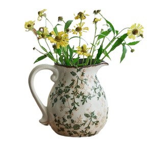 Vente en gros de <span class=keywords><strong>pichet</strong></span> en céramique florale vintage de haute qualité, <span class=keywords><strong>vase</strong></span> à glaçure craquelée rustique pour la décoration intérieure, arrangement floral - Product Image 1