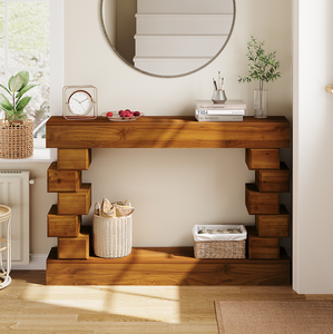 Mesa Consola Moderna de Madera Maciza con Almacenamiento y Acabado Natural Cálido - Product Image 2