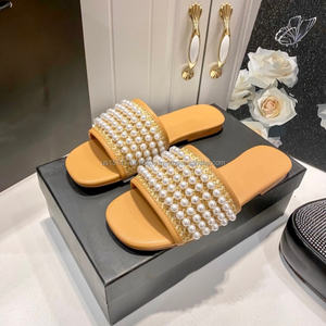 Zapatos Originales para Mujer 2026, Estilo de Diseñador de Lujo, Sandalias y Pantuflas Planas de Playa con Perlas para Verano - Product Image 4