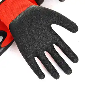 13 Gauge Red Nylon Polyester Wonder Grip Gloves With Crinkle Black Latex Coated Work Gloves For Men