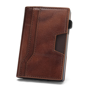 Multi-Functional <b>Wallet</b> Genuine Leather Metal Multi-Card Slot Anti-Theft Large Capacity Automatic Card <b>Holder</b> For Men - Product Image 5