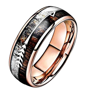 SZ CHENG JEWELERS Vogue joyería tungsteno banda anillo 8MM cúpula ciervo asta <span class=keywords><strong>Koa</strong></span> madera y flecha con incrustaciones hombres anillos de boda - Product Image 3