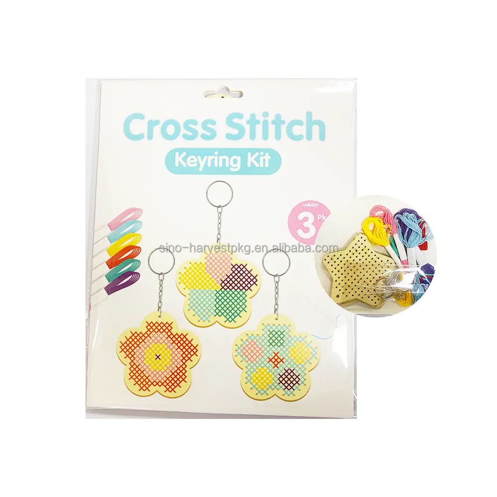 Hot Sale Diy Cross Stitch Keying Chain Kit Wood Pendant Embroidery For Kids