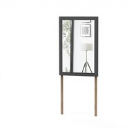 FURNIZONE OEM 1516-V Commode de chambre contemporaine autoportante de qualité supérieure avec miroir et rangement, gris foncé de luxe, HD