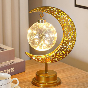 Lampe décorative en métal <span class=keywords><strong>Eid</strong></span> <span class=keywords><strong>Mubarak</strong></span> avec lumière LED nocturne, étoile et lune, <span class=keywords><strong>accessoire</strong></span> de table pour l'éclairage nocturne du Ramadan - Product Image 4