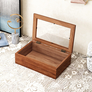 Caja de Almacenamiento de Joyas de Madera con Tapa de Vidrio, Diseño Moderno y Simple para Organizador de Escritorio, Patrón de Nogal, Tapa Abatible, Capacidad de 1-3L - Product Image 4