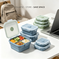 Conteneur alimentaire pliable en silicone, boîte à lunch réutilisable, gain de place, préparation des repas, OEM ODM, logo personnalisé