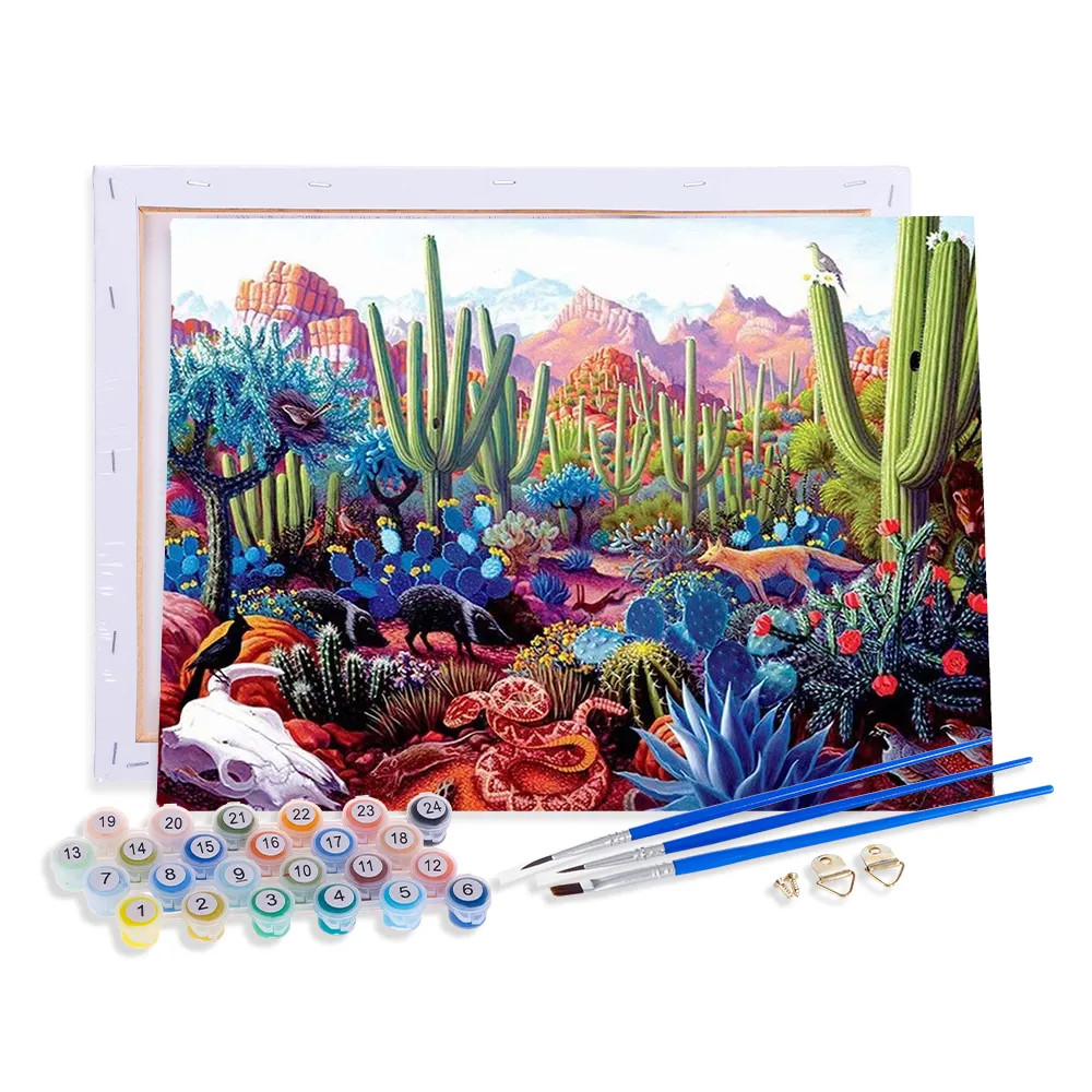 Diy Volwassen Schilderij Op Nummer Voor Volwassenen Kits Landschapsverf Op Nummer Platteland Voor Woondecoratie Woestijn Cactus Bloempatroon