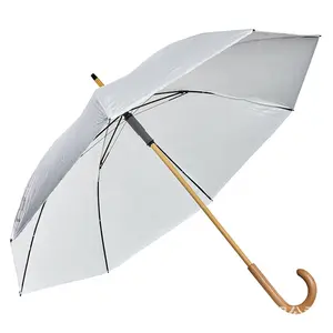 Antivento all'ingrosso tessuto dupont pioggia marchio ombrello bastone in legno con manico a J curvo