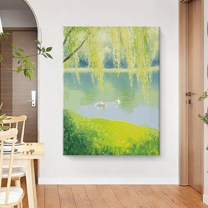 Pintura al Óleo Pintada a Mano, Paisaje Primaveral con Cisnes y Sauce, Estilo Impresionista, Arte para Pared de Sala de Estar, Sin Marco, 100% Hecho a Mano - Product Image 4