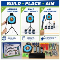 Ensemble de tir à l'arc pour enfants, kit d'arc et flèches avec 2 arcs, cible sur pied, étuis à flèches et flèches à ventouse pour les 5-7 ans, jeu en extérieur