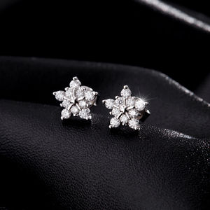 Pendientes de Plata 925 con Diseño de Copo de Nieve, Baño de Rodio, Moissanita Redonda de Corte Brillante, Engaste de Garra, Estilo Moderno, Uso Diario para Mujer - Product Image 6
