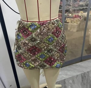 2026 Fashion Lady <strong>Sequin</strong> <strong>Skirt</strong>, Slim High Waist Lace up Side Split Mini <strong>Skirt</strong>, Sexy Nightclub Festival Party - Product Image 3