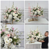 DKB vente en gros 60cm élégant mariage Table fleur et décoration Style frais rose blanc soie Rose grande fleur boule pièces centrales