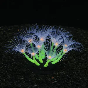 Unique High-Luminous Multicolor Effect Silicone Sunflower Artificial Non-Plastic Aquarium Decorations Ceramic Fish Tank-Blue