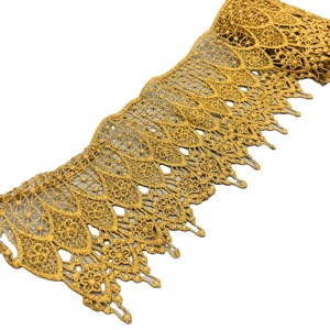 Large <strong>Lace</strong> Gold Color Thread Embroidery <strong>Lace</strong> Polyester <strong>Trim</strong> - Product Image 6