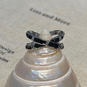 S925 Pure Silver Drop Glazed Cross <b>Ring</b> Simple and Fashionable Niche Design Medieval Vintage Zircon <b>Open</b> Adjustable <b>Ring</b> - Product Image 4