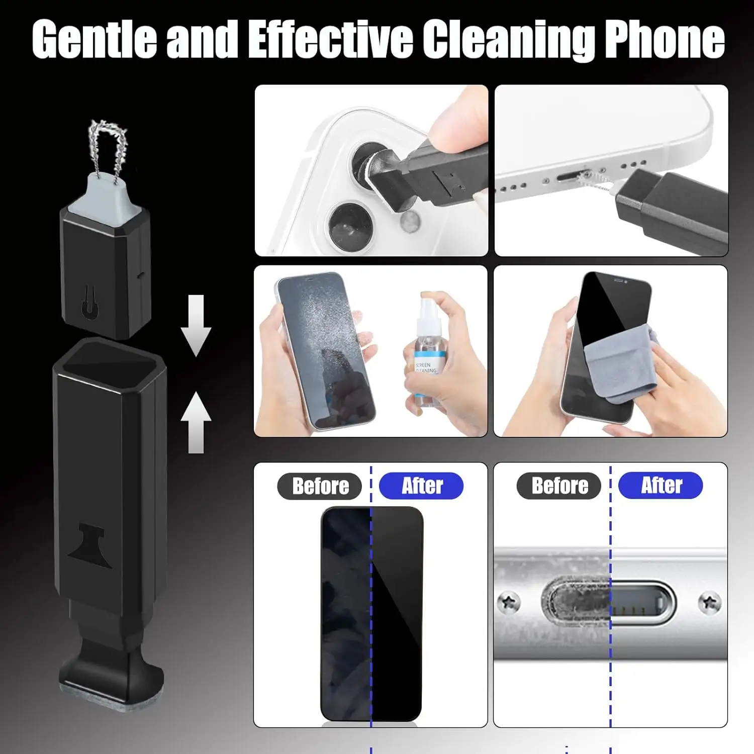 Kit de escova de limpeza para fones de ouvido, kit de limpeza de porta de carregamento para celular, kit de limpeza de porta de carregamento