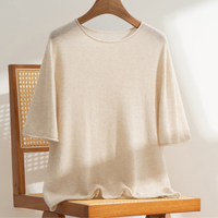 T-shirt ajusté à manches courtes en cachemire tricoté écologique pour femme, personnalisable