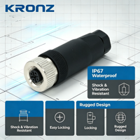 Connecteur de capteur circulaire industriel KRONZ M12 à 8 broches, femelle, avec boîtier en plastique, raccord fileté, assemblage IP67, pour câblage sur site