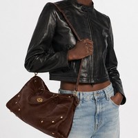Sac à main bandoulière pour femme Niche Rivet en daim givré, grande capacité, avec trois sangles et fermeture éclair