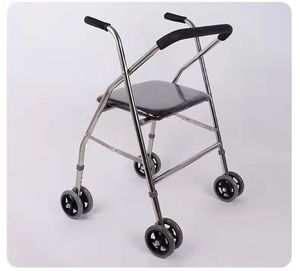 Andador para personas mayores, andador plegable de acero inoxidable con ruedas, andador portátil de cuatro patas con asiento y 22 tubos - Product Image 5
