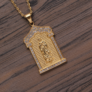 SN254 Collar de Acero Inoxidable Chapado en Oro con Cristales Brillantes y Colgante de María Cristiana, Joyería Hip Hop <span class=keywords><strong>para</strong></span> Hombres y <span class=keywords><strong>Mujeres</strong></span>, Regalo <span class=keywords><strong>para</strong></span> Fiestas - Product Image 5