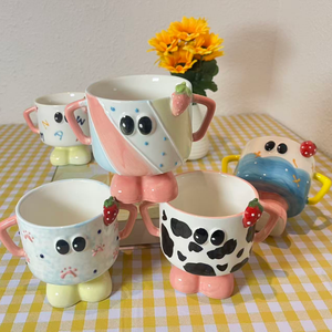 250ml <b>Ceramic</b> Icecream <b>Cup</b> 3D Mug Hand-Painted Cute Strawberry with Embossed Handle American Style Design for Presents - Product Image 3