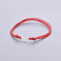 Bracelet tressé ajustable en argent 925 avec perles et ruban multicolore, motif lune, pour femme, mariée, unisexe